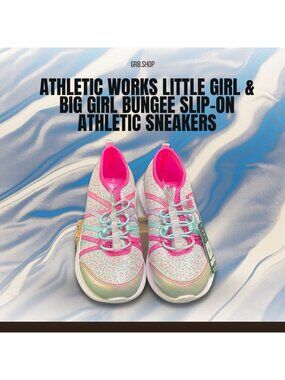 Athletic Works Bungee Slip-On Sneakers Size 2 Rainbow Dots & Metallic Trim For G